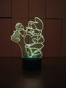 3D-світильник Гномик з ліхтарем, 3д-нічник, кілька подсветок (батарейка + 220В) подарунок для маленької дитини
