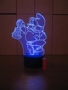 3D-світильник Гномик з ліхтарем, 3д-нічник, кілька подсветок (на батарейці), подарунок маленькій дитині