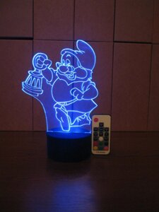 3D-світильник Гномик з ліхтарем, 3д-нічник, кілька подсветок (на пульті), подарунок дитині