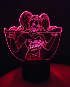 3D-світильник Харлі Квінн, Harley Quinn, 3д-нічник, кілька подсветок (на пульті)