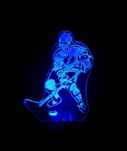 3D-світильник Хокеїст, 3д-нічник, кілька подсветок (на батарейці), подарунок хокеїстові