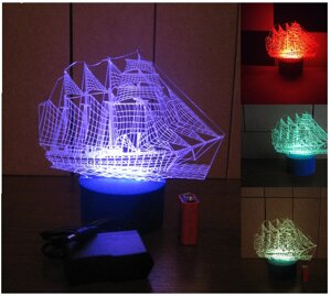 3D-світильник Корабель, 3д-нічник, кілька подсветок (батарейка + 220В), подарунок морякам