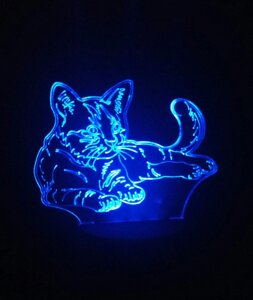 3D-светильник Кот, кошка, 3д-ночник, несколько подсветок (на батарейке)