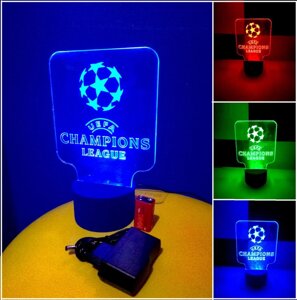 3D-світильник Ліга Чемпіонів (лого), 3д-нічник, кілька подсветок (батарейка + 220В, подарунок футболісту