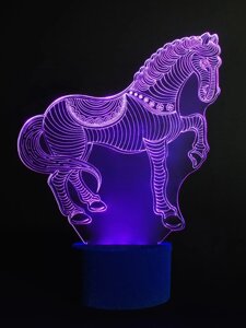 3D-светильник Лошадь, лошадка, 3д-ночник, несколько подсветок (батарейка+220В)