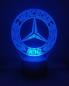3D-світильник Мерседес лого, 3д-ночник, кілька підсвіток (bluetooth), подарунок автолюбителю