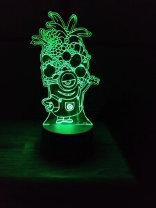 3D-світильник Міньйон з фруктами, 3д-нічник, кілька подсветок (на пульті), подарунок хлопчикові