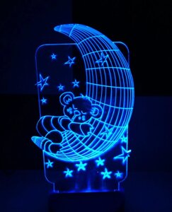 3D-світильник Мишка на місяці, 3д-нічник, кілька подсветок (батарейка + 220В), подарунок новонародженому