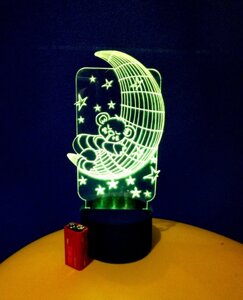 3D-світильник Мишка на місяці, 3д-нічник, кілька подсветок (на батарейці), подарунок маленькій дитині
