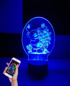 3D лампи плюшевий ведмідь з квітами, 3D-нічним світлом, декілька підсвічування (на Bluetooth), подарунок до дитини