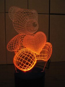 3D-світильник Мишка із серцем, 3д-нічник, кілька подсветок (батарейка + 220В), романтичний подарунок