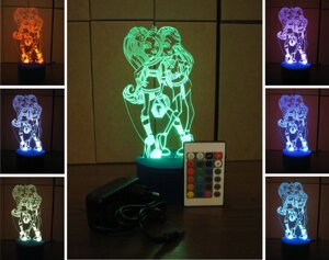3D-світильник Монстр Хай, 3д-нічник, кілька подсветок (на пульті), подарунок маленькій дівчинці