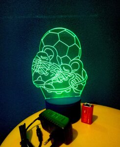 3D-світильник М'яч і бутси, 3д-нічник, кілька подсветок (батарейка + 220В, подарунок для футбольного фаната