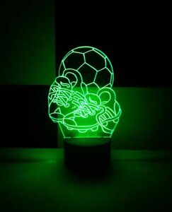 3D-світильник М'яч і бутси, 3д-нічник, кілька подсветок (на батарейці), подарунок футболісту