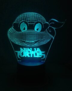 3D-світильник Ніндзя-черепашка Голова, 3д-нічник, кілька підсвіток ( на батарейці ), подарунок фанату марвел
