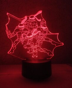 3D-світильник Ніндзя-черепашка Команда, 3д-нічник, кілька підсвіток ( на bluetooth), подарунок любителю марвел
