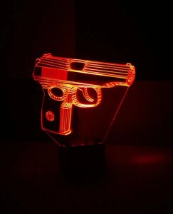3D-світильник Пістолет Макарова, 3д-нічник, кілька подсветок (батарейка + 220В)