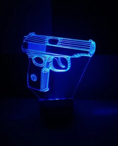 3D-світильник Пістолет Макарова, 3д-нічник, кілька подсветок (батарейці)