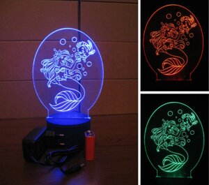 3D-світильник Русалочка Аріель, 3д-нічник, кілька подсветок (батарейка + 220В), подарунок для дівчинки