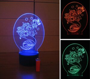3D-світильник Русалочка Аріель, 3д-нічник, кілька подсветок (на батарейці), подарунок дівчинці
