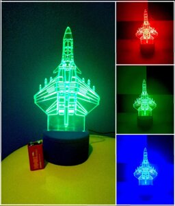 3D-світильник Літак, 3д-нічник, кілька подсветок (на батарейці), подарунок льотчику хлопчикові