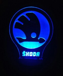 3D-світильник Шкода Scoda лого, 3д-нічник, кілька подсветок (батарейка + 220В)