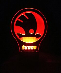 3D-світильник Шкода Scoda лого, 3д-нічник, кілька подсветок (на пульті)