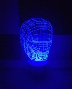 3D-світильник Шолом Залізної людини Iron man, 3д-нічник, кілька подсветок (батарейка + 220В)