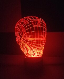 3D-світильник Шолом Залізної людини, Iron man, 3д-нічник, кілька подсветок (на батарейці)