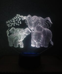 3D-світильник Слон і слоник, 3д-ночник, кілька підсвіток ( на пульті ), подарунок дитині дитячий