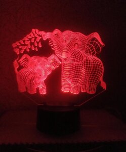 3D-світильник Слоник і слоненя, 3д-ночник, кілька підсвіток ( на батарейці ), подарунок дитині