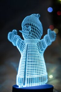 3D-світильник Сніговик, 3д-нічник, кілька подсветок (батарейка + 220В), новорічний подарунок