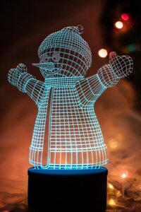 3D-світильник Сніговик, 3д-нічник, кілька подсветок (на батарейці), новорічний подарунок