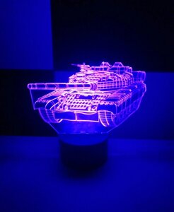 3D-світильник Танк, 3д-нічник, кілька подсветок (батарейка + 220В), подарунок хлопчикові танкісту військовому