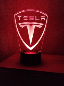 3D-світильник Тесла лого, 3д-ночник, кілька підсвіток (на пульті), подарунок автолюбителю