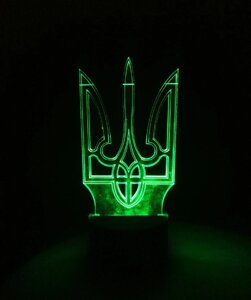 3d-светильник Тризуб Герб України, 3д-ночник, несколько подсветок (батарейка+220В)