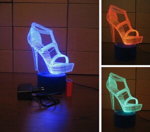 3D-світильник Туфелька, 3д-нічник, кілька подсветок (батарейка + 220В), незвичайний подарунок дівчині