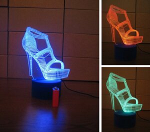 3D-світильник Туфелька, 3д-нічник, кілька подсветок (на батарейці), подарунок дівчині