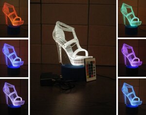 3D-світильник Туфелька, 3д-нічник, кілька подсветок (на пульті), незвичайний подарунок для дівчини