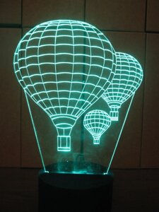 3D-світильник Повітряні кулі, 3д-нічник, кілька подсветок (батарейка + 220В)