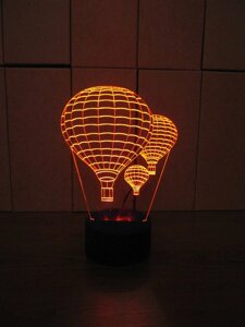 3D-світильник Повітряні кулі, 3д-нічник, кілька подсветок (на батарейці)