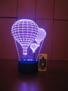 3D-світильник Повітряні кулі, 3д-нічник, кілька подсветок (на пульті)
