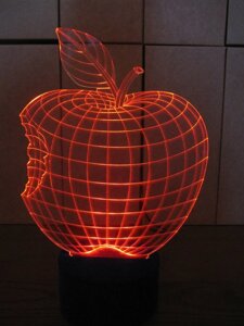 3D-світильник Яблуко, 3д-нічник, кілька подсветок (батарейка + 220В)