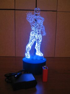 3D-світильник Залізна людина в зростання, 3д-нічник, кілька подсветок (батарейка + 220В)