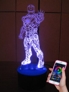 3D-світильник Залізна людина в зростання, 3д-нічник, кілька подсветок (на bluetooth), подарунок любителю марвел