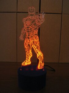 3D-світильник Залізна людина в зростання, 3д-нічник, кілька подсветок (на пульті), подарунок любителю марвел