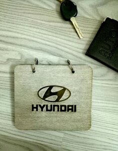 Блокнот з дерева А6 Хендай, Hyundai (на кільцях), дерев'яний щоденник, подарунок власнику, водієві, автомобілісту