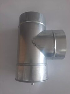 Трійник 90° d 125 мм з заглушкою для стоку конденсата з оцинкованої сталі