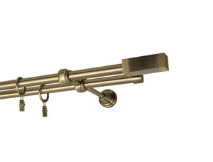 Карниз MStyle металевий для штор дворядний Антик Квадро труба 16/16 мм 160 см
