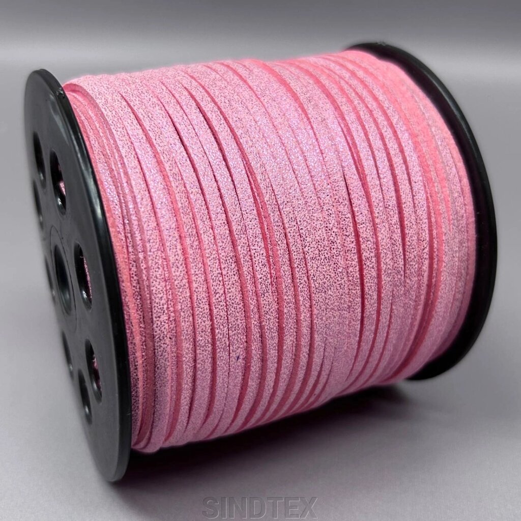 1 м - Шнур замшевий 2,5 мм - рожевий із блиском від компанії SINDTEX - фото 1